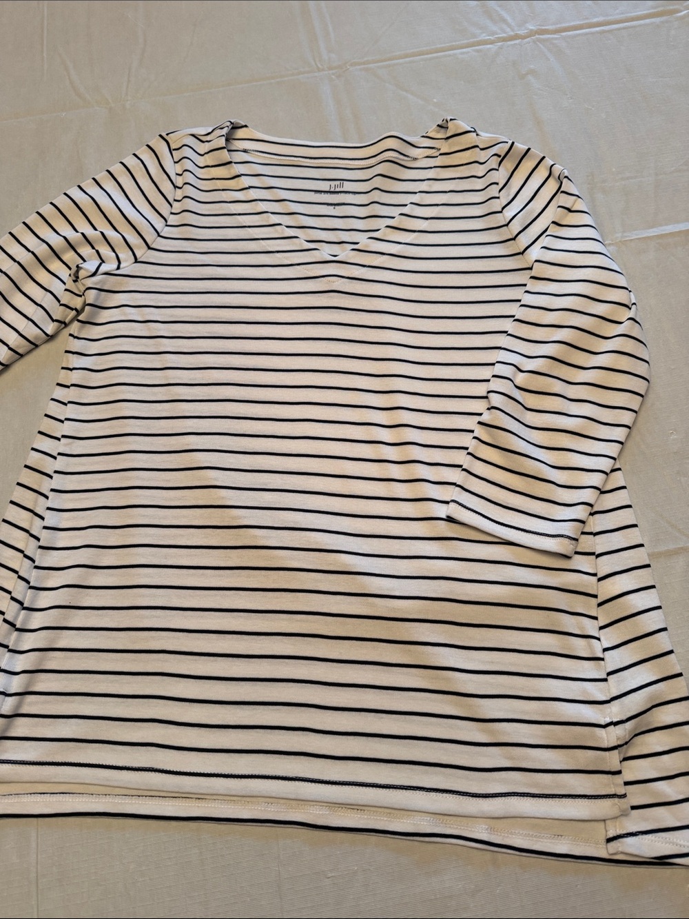 J. Jill White and black Stripe V-Neck Long Sleeve Shirt